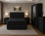 Premium Home Bedroom Furniture - Double Bed - 4 Door Mirror Wardrobe With Four Bottom Drawers - Bedside Table Pair