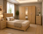 Complete Bedroom Package - Double Bed - 5 Door Half Mirror Wardrobe With Two Bottom Drawers - Chest of Five Drawers - Image 4