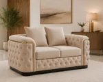 Madrid Beige 2 Seater Sofa – Luxury Chesterfield Fabric Sofa with Gold Accents | UK - Image 3
