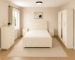 Elegant Double Bed Room Set - Five Door Wardrobe With One Mirror And Four Bottom Drawers - Chest of Five Drawers With Two Bed Side Tables - Image 3