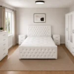 Grand Luxury Double Bed Furniture Set - Five Door Wardrobe With One Mirror And Four Bottom Drawers - Chest of Five Drawers With Two Bed Side Tables