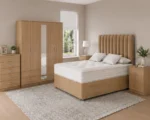 Luxury Double Bedroom Package - 5 Door Mirror Wardrobe With Four Bottom Drawers - Five Drawer Chest - Two Bedside Tables