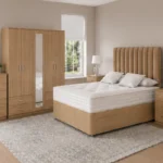 Luxury Double Bedroom Package - 5 Door Mirror Wardrobe With Four Bottom Drawers - Five Drawer Chest - Two Bedside Tables
