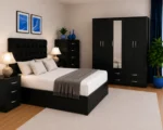 Modern Storage Bedroom Suite - Double Bed - 4 Door Wardrobe With Full Mirrors And Four Drawers - Bedside Table Pair - Image 5