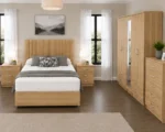 Elegant Bedroom Furniture Bundle - Four Door Mirror Wardrobe With Four Bottom Drawers - Chest of Five Drawers - Double Bed