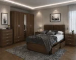Luxury Bedroom Suite – Double Bed with Five Door Wardrobe, Full Length Mirror & Four Bottom Drawers – Chest of Five Drawers and Two Bed Side Tables