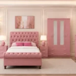 Bedroom Set With Double Bed - four Door Wardrobe With Four Drawer - Chest of Five Drawers With Two Bed Side Table
