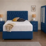 Modern Double Bed Furniture Set – Three Door Wardrobe with Dual Half Mirrors, Two Bottom Drawers, Chest of Five Drawers & Two Bed Side Tables