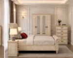 Stylish Double Bed Bedroom Furniture Collection four Door Wardrobe With Four Drawer - Chest of Five Drawers With Two Bed Side Table - Image 3