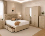 Modern Luxury Bedroom Set – Double Bed, Five Door Wardrobe with Mirror, Four Bottom Drawers & Five Drawer Chest - Image 2