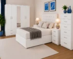 Luxury Bedroom Furniture Set – Double Bed with 5 Door Full Mirror Wardrobe, 4 Bottom Drawers, 5 Drawer Chest & 2 Bed Side Tables - Image 3