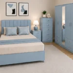 Luxury  Master Bedroom Furniture Set – Double Bed, Five Door Wardrobe with Four Bottom Drawers & Matching Furniture