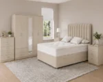 Contemporary Bedroom Furniture – Double Bed, 5 Door Mirrored Wardrobe with Four Bottom Drawers, Five Drawer Chest & Two Matching Bed Side Tables - Image 4