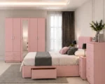 Elegant Double Bed Room Furniture – Five Door Wardrobe, Full Length Mirror, Four Bottom Drawers, Chest of Five Drawers & Bed Side Tables - Image 4