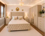 Contemporary Bedroom Collection – 6 Door Wardrobe with Two Full Length Mirrors, Four Bottom Drawers & Double Bed