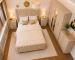 Contemporary Bedroom Collection – 6 Door Wardrobe with Two Full Length Mirrors, Four Bottom Drawers & Double Bed - Image 4