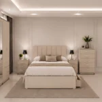 Elegant Bedroom Suite – Double Bed with 5 Door Wardrobe, Full Length Mirror, Four Drawers & Five Drawer Chest