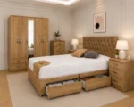 Modern Complete Bedroom Set – Double Bed with 5 Door Wardrobe, Full Length Mirror, Four Bottom Drawers, Five Drawer Chest & Two Bed Side Tables - Image 2