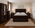 Luxury Master Bedroom Set – Double Bed with 5 Door Wardrobe, Full Length Mirror, Four Bottom Drawers & Two Bed Side Tables