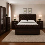Luxury Master Bedroom Set – Double Bed with 5 Door Wardrobe, Full Length Mirror, Four Bottom Drawers & Two Bed Side Tables