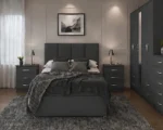 Classic Double Bed Bedroom Set – Five Door Mirrored Wardrobe with Four Bottom Drawers – Chest of Five Drawers with Two Bed Side Tables