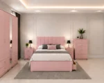 Elegant Double Bed Room Furniture – Five Door Wardrobe, Full Length Mirror, Four Bottom Drawers, Chest of Five Drawers & Bed Side Tables