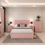 Elegant Double Bed Room Furniture – Five Door Wardrobe, Full Length Mirror, Four Bottom Drawers, Chest of Five Drawers & Bed Side Tables