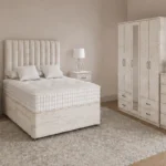 Designer Bedroom Furniture Set – Double Bed, 5 Door Wardrobe with Full Length Mirror, Four Drawers, Chest of Five Drawers & Bed Side Tables