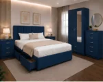 Designer Bedroom Set - Double Bed - Two Door Wardrobe With Mirror And Drawer - Chest of Five Drawers - Two Bedside Tables - Image 4