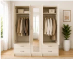 Luxury 5 Door Wardrobe Cabinet | Full Mirror & 4 Drawer Storage Unit - Image 2