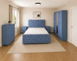 Premium Double Bed Bedroom Set - Five Door Wardrobe With One Mirror And Four Bottom Drawers - Chest of Five Drawers With Two Bed Side Tables