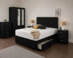 Elegant Bedroom Suite – Three Door Wardrobe with Two Half Mirrors, Two Bottom Drawers, Double Bed & Two Bed Side Tables - Image 3