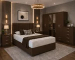Contemporary King Size Bedroom Set with 6 Door Mirror Wardrobe and Storage Bed - Bedside Table - Chest of Drawers - Image 2