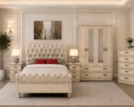 Stylish Double Bed Bedroom Furniture Collection four Door Wardrobe With Four Drawer - Chest of Five Drawers With Two Bed Side Table
