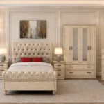 Stylish Double Bed Bedroom Furniture Collection four Door Wardrobe With Four Drawer - Chest of Five Drawers With Two Bed Side Table