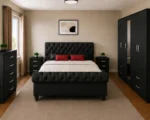 Luxury Sleigh Double Bed Furniture Set - Six Door Wardrobe With Four Drawer - Chest of Five Drawers With Two Bed Side Table - Image 2