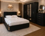 Modern King Size Bed Furniture Set – 6 Door Mirrored Wardrobe – 5 Drawer Chest – Pair of Bedside Cabinets - Image 4