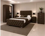 Complete Bedroom Storage Solution - Double Bed - 2 Door Mirror Wardrobe - Five Drawer Chest - Two Bedside Tables
