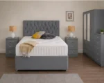Contemporary Bedroom Furniture Set – Three Door Wardrobe with Dual Half Mirrors, Two Bottom Drawers