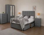 Storage Grey Bedroom Furniture Set - 3 Door Wardrobe with Drawer Bed, Bed Side tables & Chest of drawers - Image 2