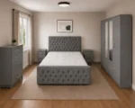 Double Bed Furniture Set - Four Door Wardrobe With Two Mirrors And Four Bottom Drawers - Chest of Five Drawers With Two Bed Side Tables