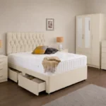 Premium Bedroom Furniture Set – Double Bed with 3 Door Mirrored Wardrobe, Two Bottom Drawers & Five Drawer Chest