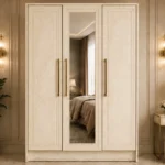 Modern Oak 3 Door Wardrobe with Mirror – Premium Wooden Storage Cabinett