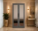 Modern Iron Grey 2 Door Wardrobe with Dual Full-Length Mirrors - Luxury Double Door Mirror Wardrobe