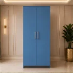 Blue 2 Door Wooden Wardrobe - Modern Bedroom Storage Cabinet