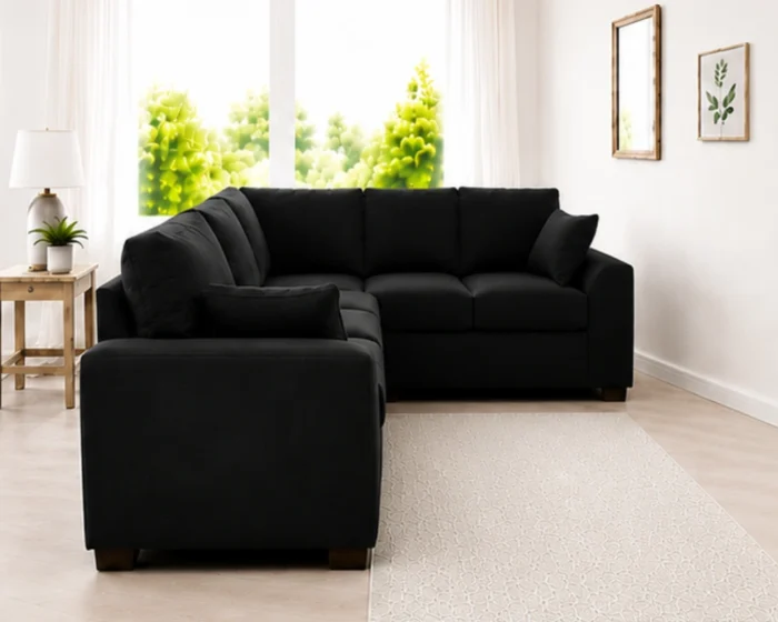 Black Dylan 5-Seater L-Shaped Corner Sofa - Elegant sofa 5 seater