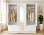Modern 5 Door Storage Cabinet | Full Mirror Wardrobe with 4 Drawers - Image 5