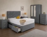 Contemporary Bedroom Furniture Set – Three Door Wardrobe with Dual Half Mirrors, Two Bottom Drawers - Image 2