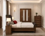 Classic Double Bed Furniture Set - four Door Wardrobe With Four Drawer - Chest of Five Drawers With Two Bed Side Table - Image 4