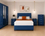 King Size Bed Bedroom Set - 6 Door Mirror Wardrobe With Bottom Drawers - 5 Drawer Chest - Two Bedside Tables - Image 3